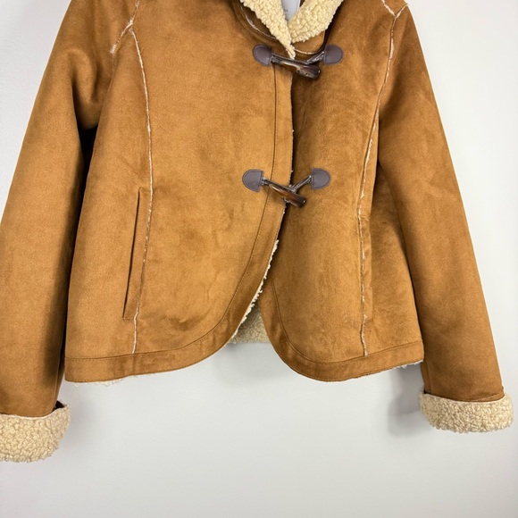 Anthropologie Jacket Womens 6 Ett:taw Hooded Sherpa Faux Suede Brown Tan Coat - Picture 5 of 14